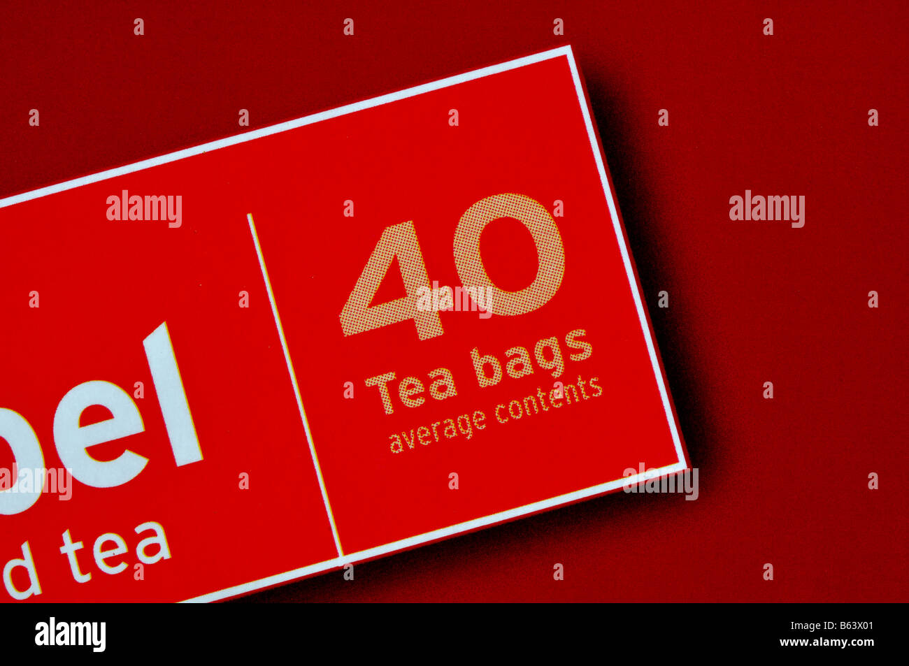 Average contents on Sainsbury`s Red label tea bags packet, UK Stock